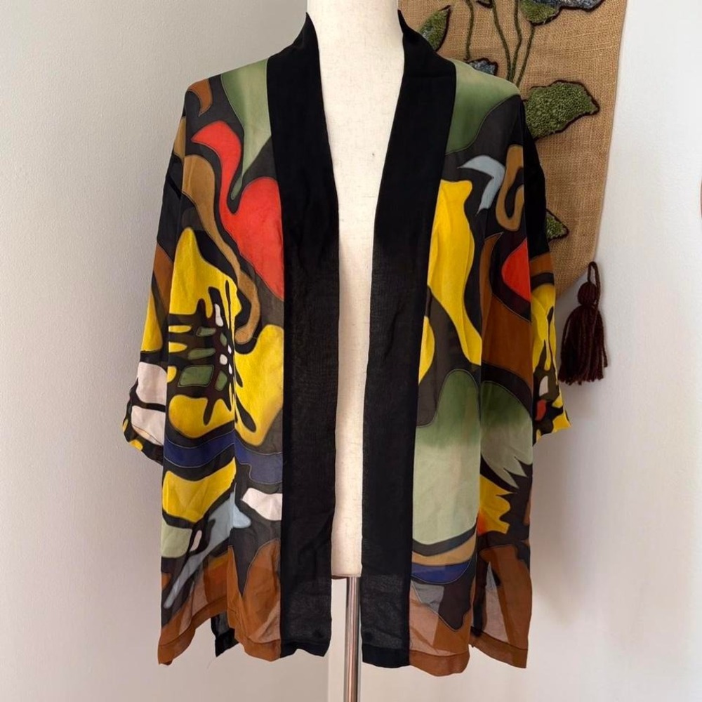 Abstract Silk Shawl Poncho